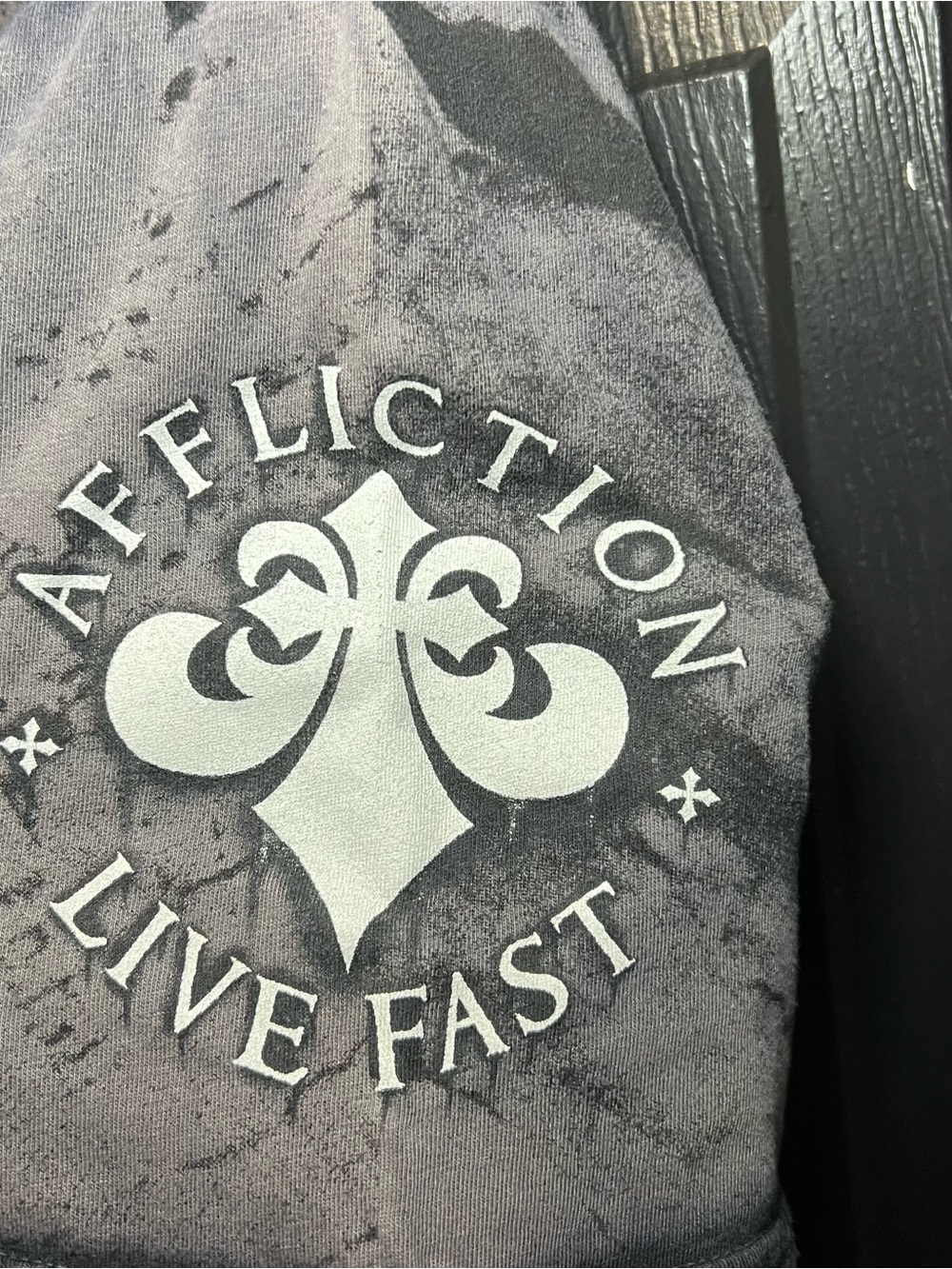AFFLICTION LIVE FAST Distressed Velour T-Shirt Men Size XL Made in USA - Picture 3 of 6